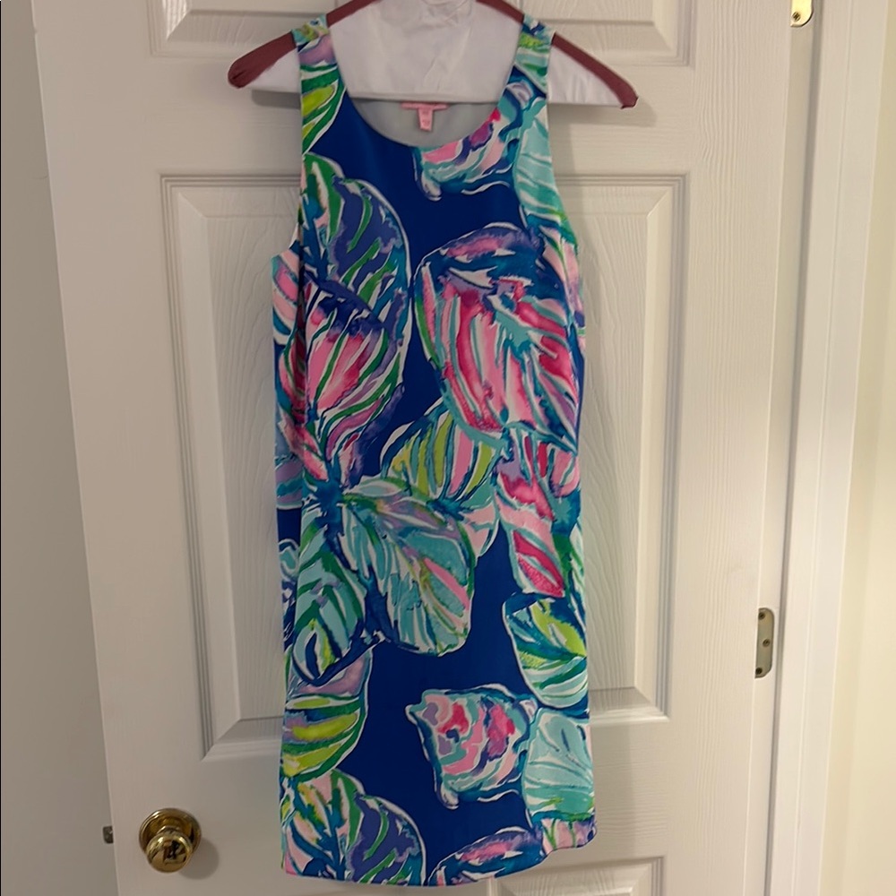 Lilly Pulitzer Jackie Shift Dress Blue and Pink Leaf Mini Dress